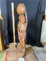 Vintage Wooden Carved Maiden w/ Water Pitcher