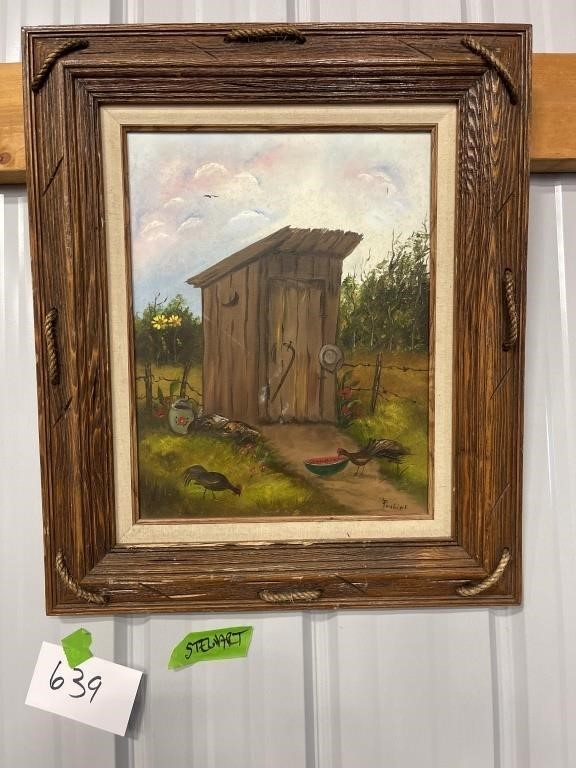 Vintage Outhouse Oil Painting/Wood Frame
