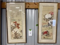 Pair of Oriental Hand Painted Framed Art