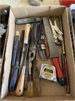 Box of Files, Side Cutters, Wood Chisel, Punches &