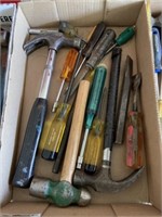 Box of Screwdrivers, Hammers, Proto Chisel &