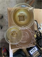 Box with 3 Depression Glass Bowls (Amber & Pink)
