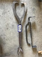 Antique Log Tongs & Tong Handle