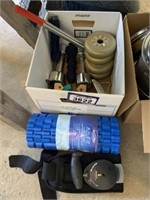 Box of Exercise Items, Weights, Misc