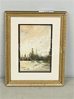 framed watercolor "Coastal Scene" Irene Wahl
