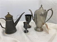 Pewter Crescent Coffee Pot Silver Plate Cup +