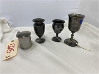 5 pcs-Pewter Pitcher & 3 Silver Plate Goblets