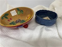 2 pcs-Redware Bowl-some chips & Footed Bowl