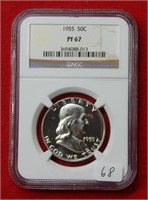 1955 Franklin Silver Half Dollar NGC PF67