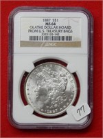 1887 Morgan Silver Dollar NGC MS64 Olathe $ Hoard