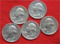 (5) 1943 S Washington Silver Quarter