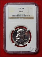 1958 Franklin Silver Half Dollar NGC PF67