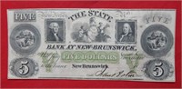 Obsolete $5 State Bank of New Brunswick