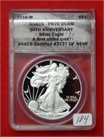 2016 W American Eagle ANACS PR70DCAM 1 Oz Silver