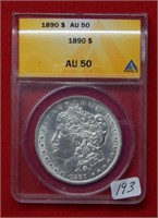 1890 Morgan Silver Dollar ANACS AU50