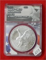 2021 American Eagle T2 ANACS MS70 1 Ounce Silver