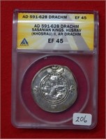 AD 591-628 AD Drachm ANACS EF45