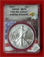 2022 American Eagle ANACS MS70 1 Ounce Silver