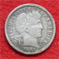 1901 O Barber Silver Dime