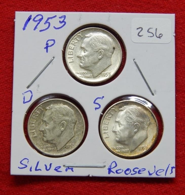 (3) 1953 Roosevelt Silver Dime PD&S