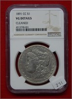 1891 CC Morgan Silver Dollar NGC VG Detail Cleaned