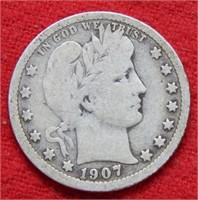 1907 Barber Silver Quarter