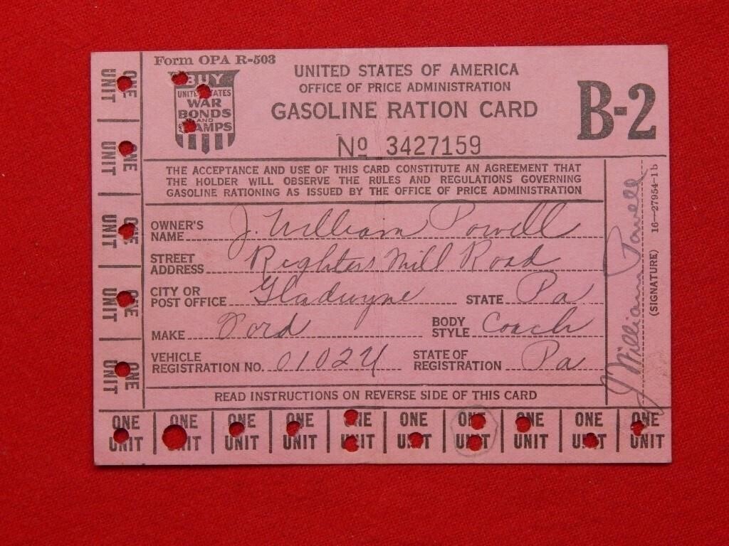 US Gas Ration Card