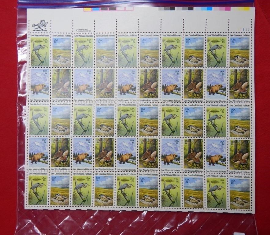 Sheet of US Stamps - 18 Cents-Save the Habitats
