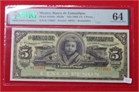 Mexico 5 Pesos ND (1902-14)  PMG 64
