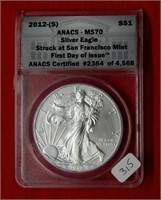 2012 (S)  American Eagle ANACS MS70 1 Ounce Silver