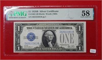 1928 B $1 Silver Certificate PMG 58