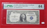1953 G $1 Silver Certificate W/ Motto PMG 64 Star