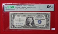 1957 B $1 Silver Certificate Star Note PMG 66 EPQ