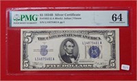 1934 B $5 Silver Certificate PMG 64