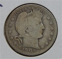 1905 O Barber Silver Quarter