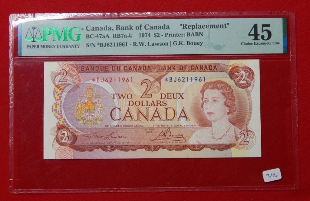 1974 $2 Bank of Canada Star Note PMG 45