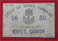 1863 South Carolina  Fractional 50 Cent Note