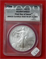 2009 American Eagle ANACS MS70 1 Ounce Silver