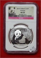 2015 Chinese Silver Panda 10 Yuan NGC MS69