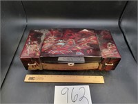 Oriental Inlay Jewelry box, Austrailian Coins, etc