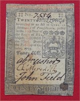 1773 Continental Currency 20 Shillings #7554