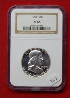 1957 Franklin Silver Half Dollar NGC PF65