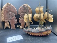 Wooden Wall Art and Ship Lamp