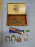 Cigar box with Harmonicica & brass Pieces