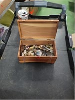 Wooden Jewelry Box w/ Brooches, Pins