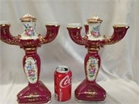 French Porcelain candlesticks hand painted has a