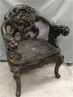 Chinese Dragon chair, carved arms, back, solid