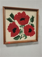 Framed Embroidered Floral Flower Picture