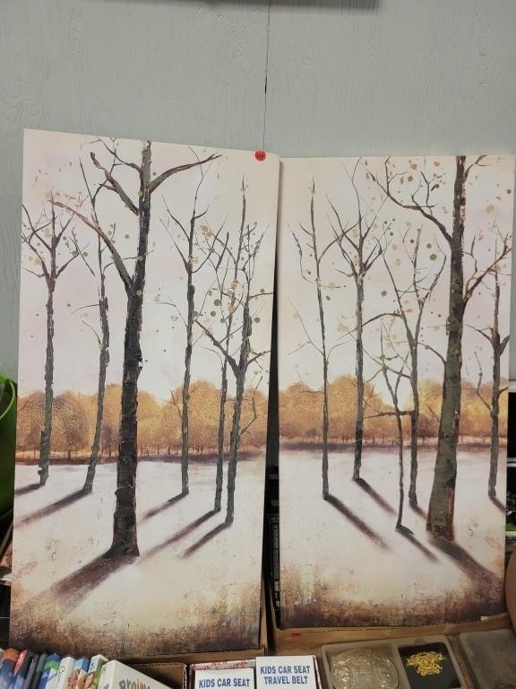 2 Canvas Wooden Wall Décor Tree Paintings