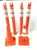 Lot of Six Traffic Safety Orange Cones & Posts